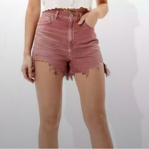 American Eagle Outfitters Pink Jean Shorts Distressed Design